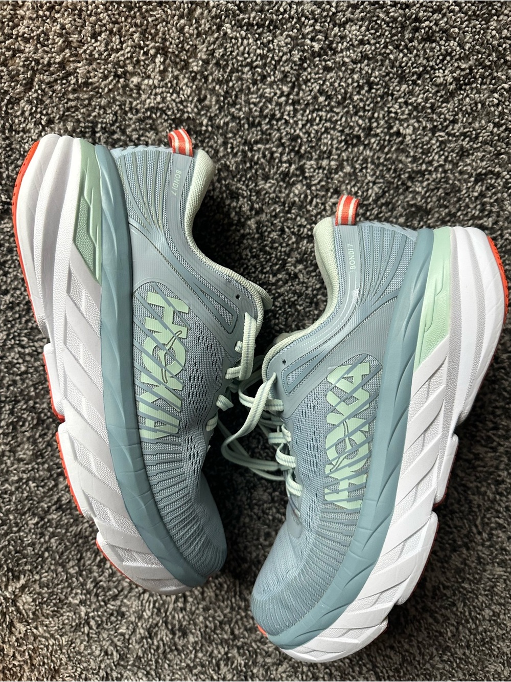Women's HOKA Bondi 7 Blue Fog Blue Glass Size 7 Gym Walking Running Sneakers